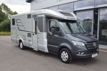 Front view of HYMER BML-T 780 parked outside Travelworld motorhomes showroom in Stafford