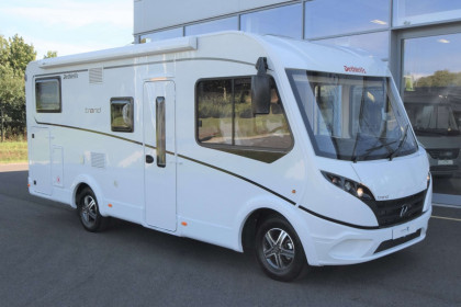 Front view of Dethleffs Trend T6617 EB parked outside Travelworld motorhomes showroom in Stafford