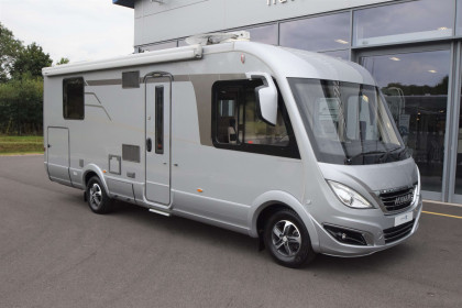 Front view of HYMER B-Class SupremeLine parked outside Travelworld motorhomes showroom in Stafford