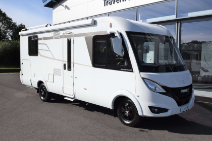 Front view of HYMER BMC-I 690 parked outside Travelworld motorhomes showroom in Stafford