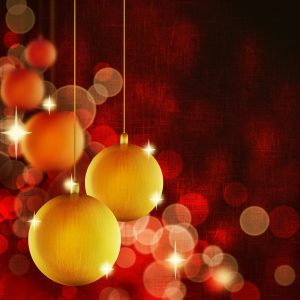 Christmas balls over red background