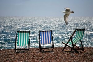 Deckchairs on a beach at the seaside