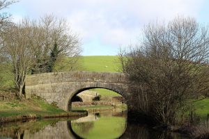 Lancashire canal with a bridge over