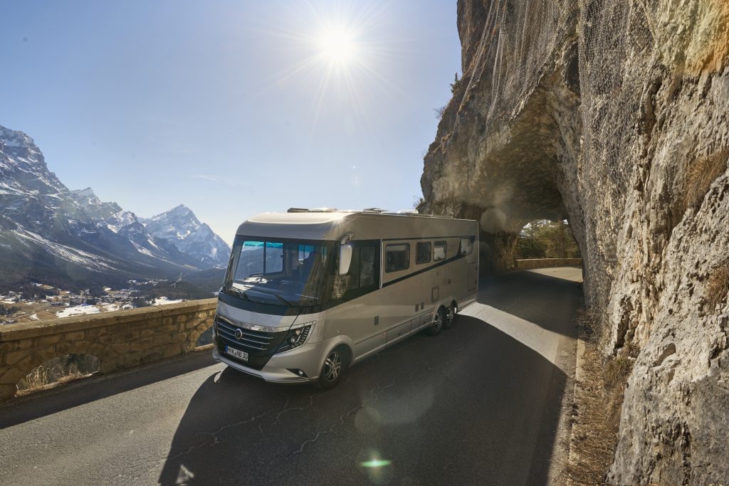 Niesmann + Bischoff Arto parked in the Swiss Alps