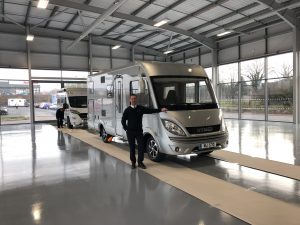 Ross Edwards, Managing Director of Travelworld and first Hymer in the new Travelworld Erwin Hymer Centre showroom in Stafford