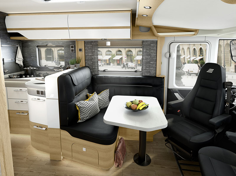 HYMER B-Class Masterline BML-I 790 lounge, cockpit and kitchen areas