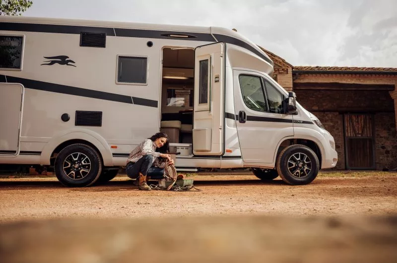 Ecovip low profile motorhome with woman outside