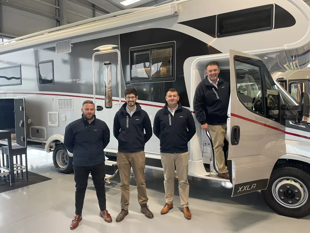 Our salesmen, Jake, Reece, Ryan and Karl in our Travelworld showroom